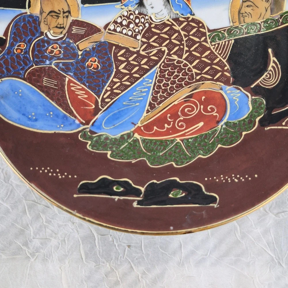 Vintage Japanese Satsuma Moriage Plates Set of 6 Hand Painted Immortals 7.25